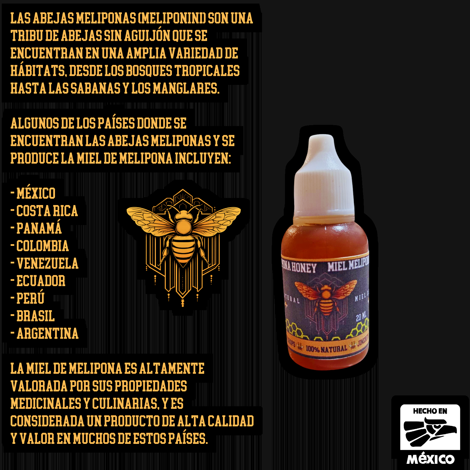 JIMERITO HONEY, MIEL MELIPONA GOTAS, 20ML,100% PURE ORIGINAL HONEY FROM MEXICO!