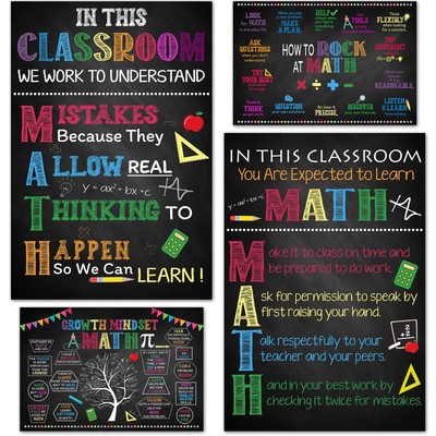 4 Pcs Math Posters 11''x17'', Math Classroom Supplies for Teachers, Math Classr...