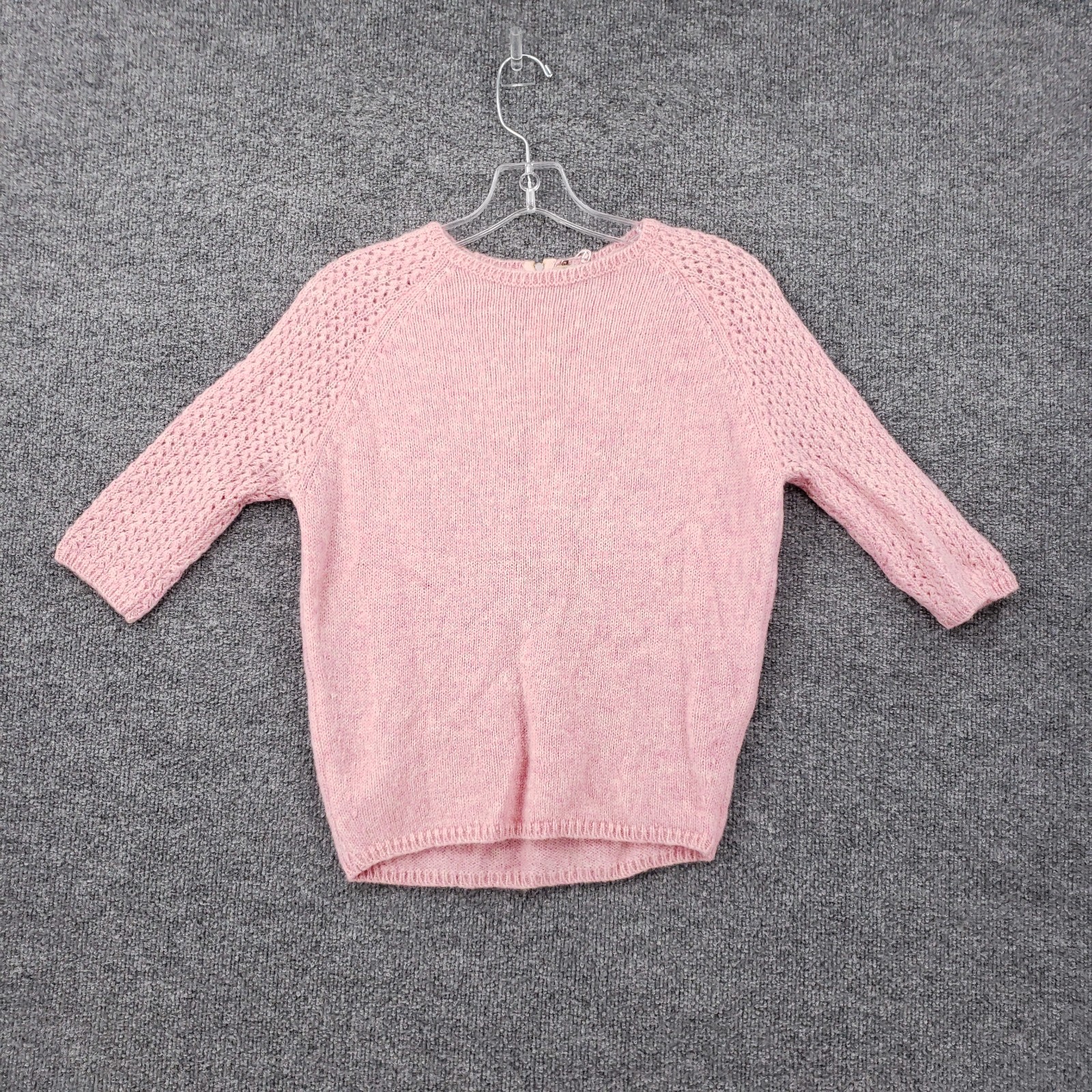 VINTAGE Sears Sweater XS Womens Pink Shetland Wool 3/4 Sleeve Crew Neck
