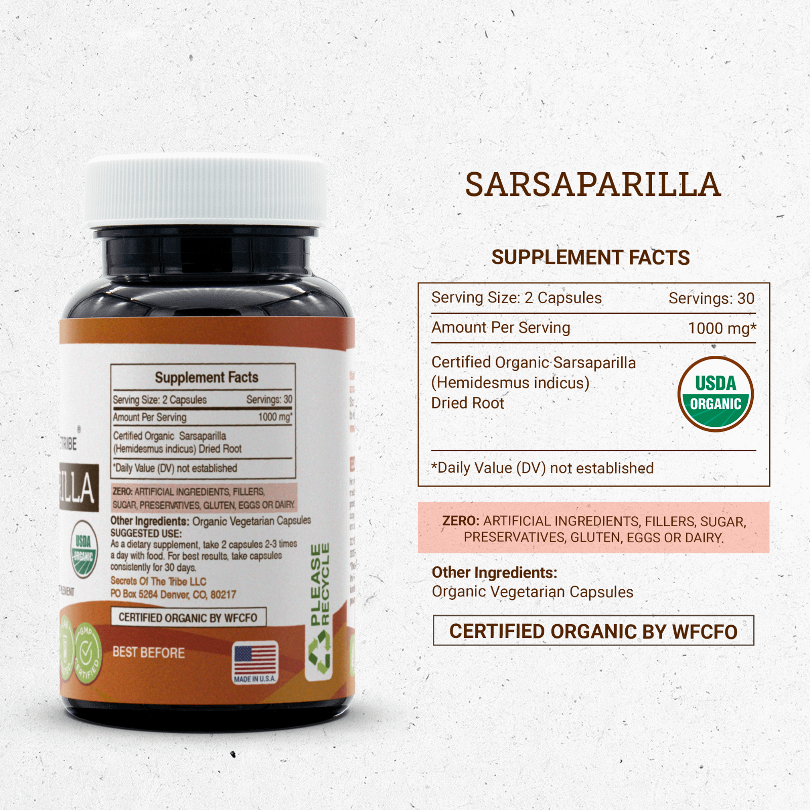 Secrets Of The Tribe Sarsaparilla Capsules, 500 mg 