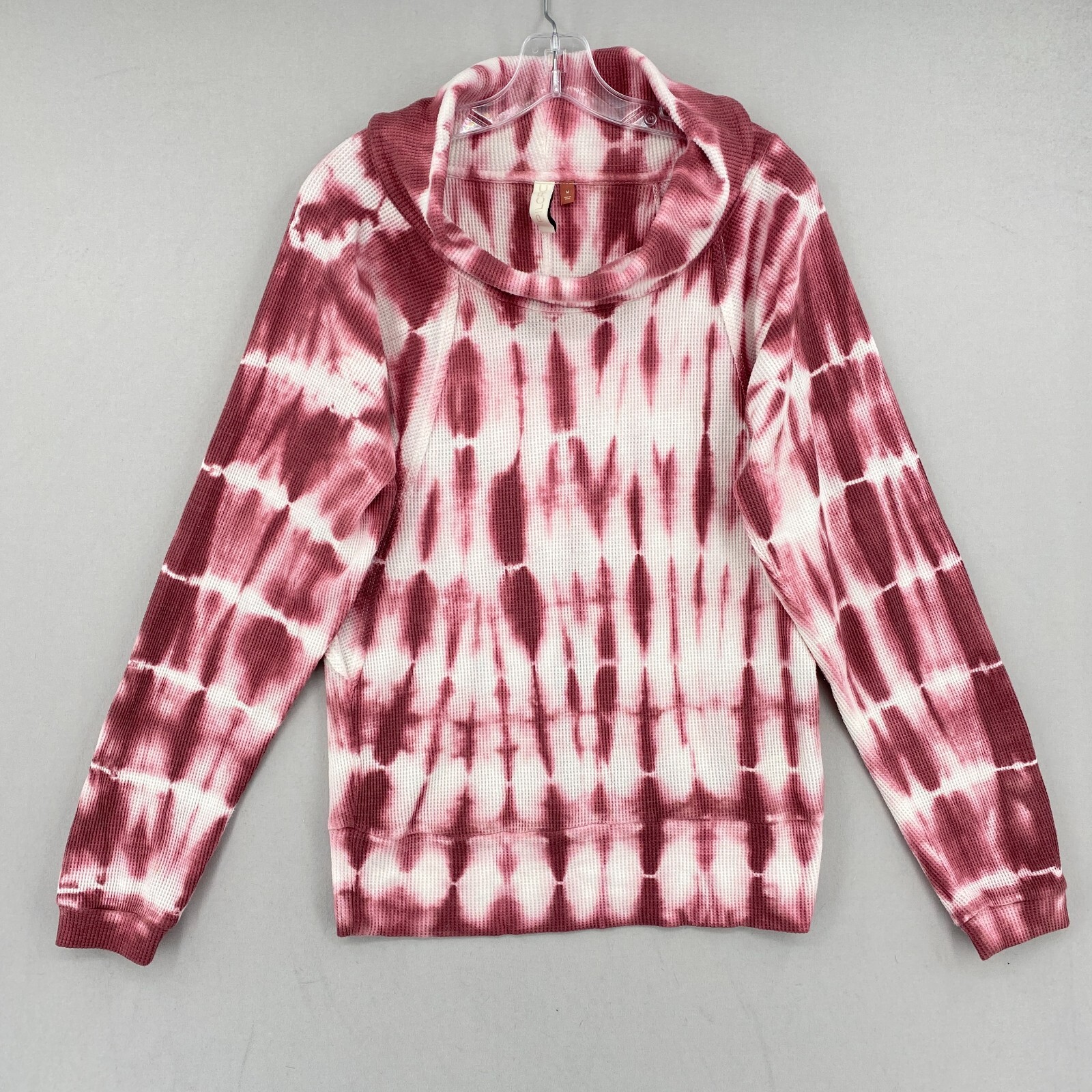 Anthropologie Pilcro Cowlneck Waffle Knit Thermal Top Medium Burguny Tie Dye