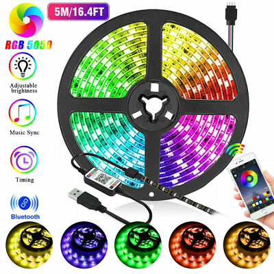 LED Strip Lights 16 FT Bluetooth APP Remote 3528 RGB Backlight Waterproof