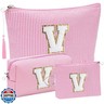 Initial Gifts Travel Cosmetic Makeup Pouch Bags Sets for Purse, 3pcs Stoney Clover Dupes Pouch Makeup Bag, Personalized Cosmetic Bags Set for Women, Make up Bag for Teen Girls 13 14 15 16 17 (V, Pink)