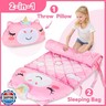 iPlay, iLearn Kid Sleeping Bag, Unicorn Slumber Sack, Toddler Girl Nap Mat, 2 In 1 Pink Animal Cushion Blanket, Happy Travel Sleepover Daycare Preschool Birthday Gift for 3 4 5 6 Year Old Child Summer
