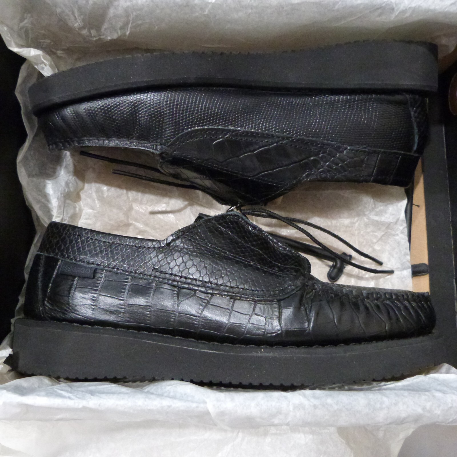 Engineered Garments × Sebago Black Coverdeck Exotic US Men's Engineered Garments × Sebago Black Coverdeck Exotic US Men's