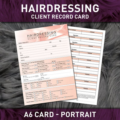 Hairdressing Client Record Card Hair Consultation Treatment Therapists A6 x50