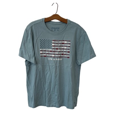 Life Is Good Clean Grill Tools Flag Short Sleeve Tee Men M Smoky Blue Cotton NEW