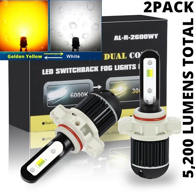 2-Color LED Fog Light Bulbs Lamps for Chevy GMC 5202,White   Yellow Switchback 