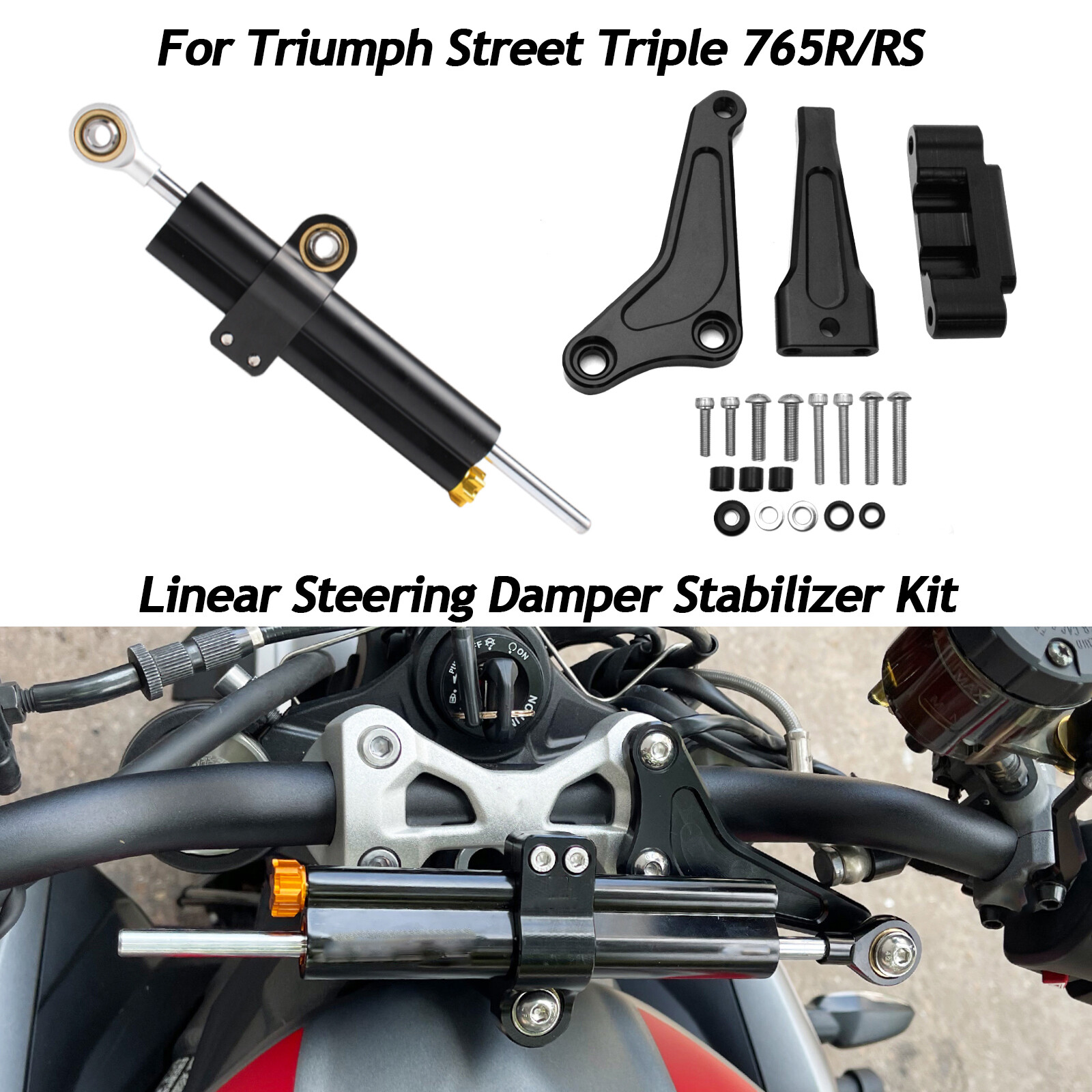 ステアリングダンパー 用 ストリートトリプル 765RS 765R 用 ストリートトリプル 1200RS オートバイステアリングダン  オートバイステアリングダンパースタビライザー 用 ストリートトリプル 1200 RS 765S 765R 765RS オートバイ修正  ステアリングダンパー に適合する ... ステアリングダンパースタビライザーブラケット取付キットストリートトリプル 765R 765S 765RS 765r Rs のオートバ