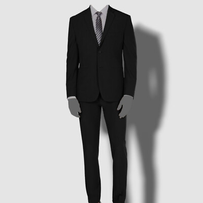 $495 Perry Ellis Men's Black Slim-Fit Stretch Tech 2-Piece Suit Jacket Pants 40R