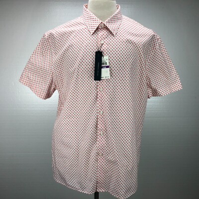 Perry Ellis 2XL XXL Red Paisley Short Sleeve Button Front Casual Men's Shirt