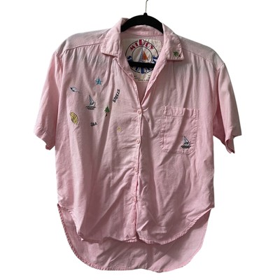Middy Sea Breeze Nautical Top Womens Small Pink Hi-Low Hem Beach Vacation