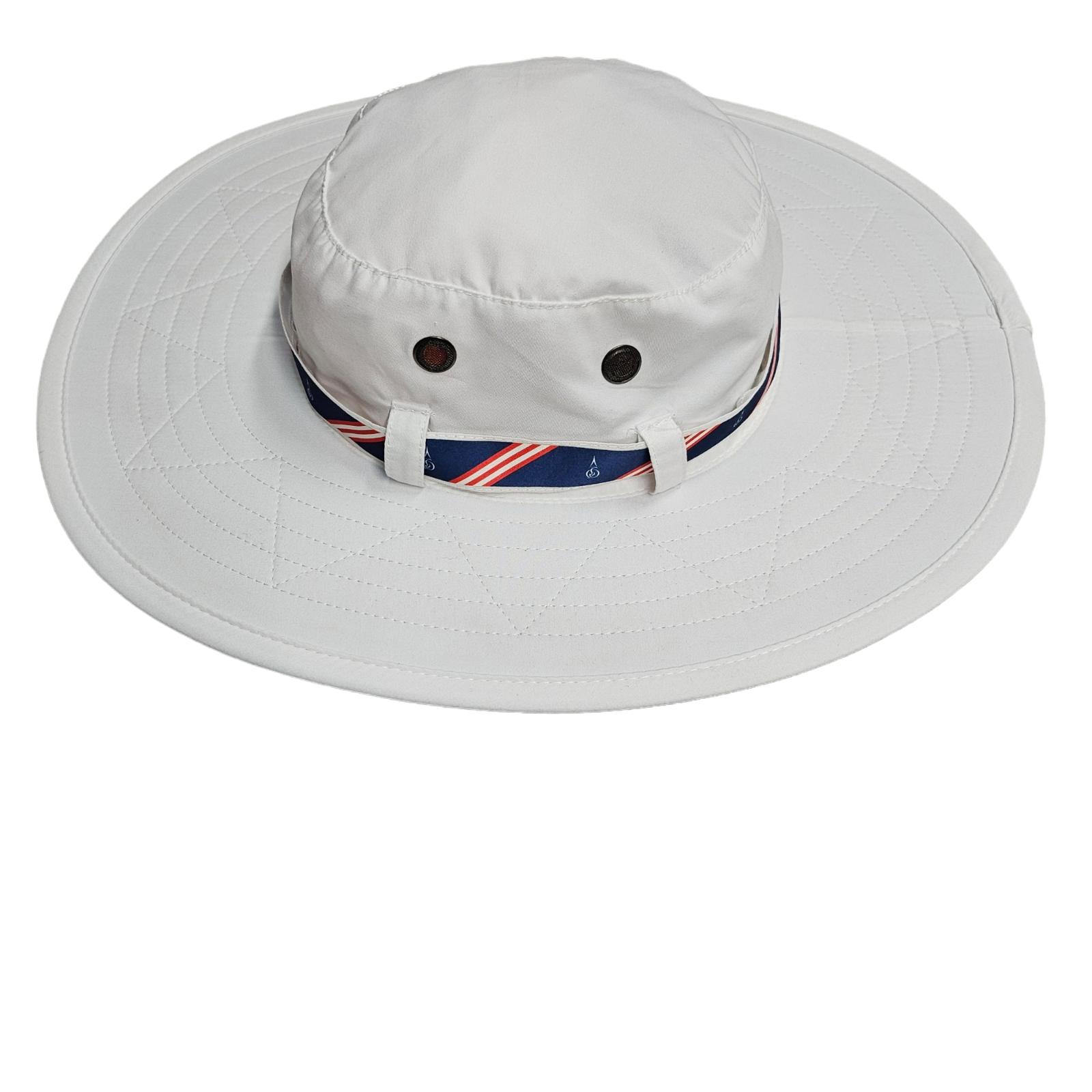 Unisex White With Blue Red Accents Wide Brim