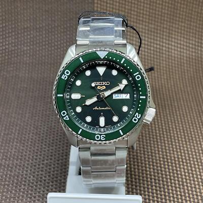 Pre-owned Seiko 5 Sports Srpd63k1 Green Dial Automatic Stainless Steel Analog Men's Watch
