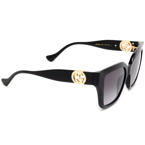 Pre-owned Gucci Women's Sunglasses Grey Nylon Lens Full Rim Shiny Black Frame Gg1023s 008 In Gray