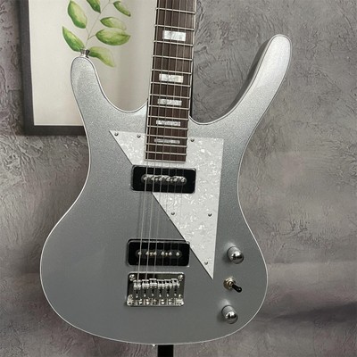 Custom MI-5 Electric Guitar P90 Pickup Block Inlay Fixed Bridge Metallic Silver