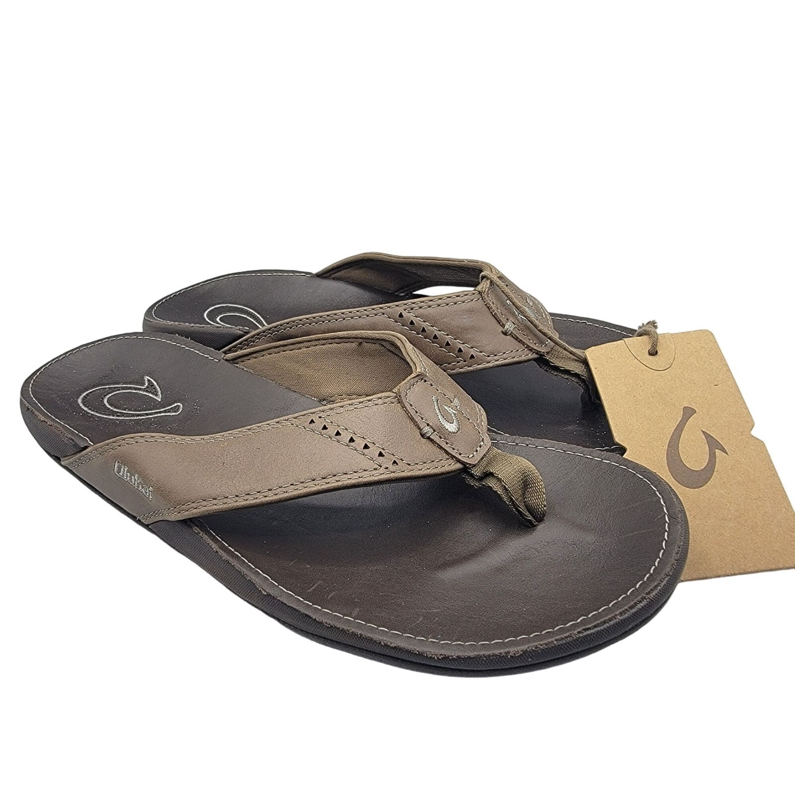 Olukai Nui Mens Size 9 Espresso Brown Leather Sandals Flip