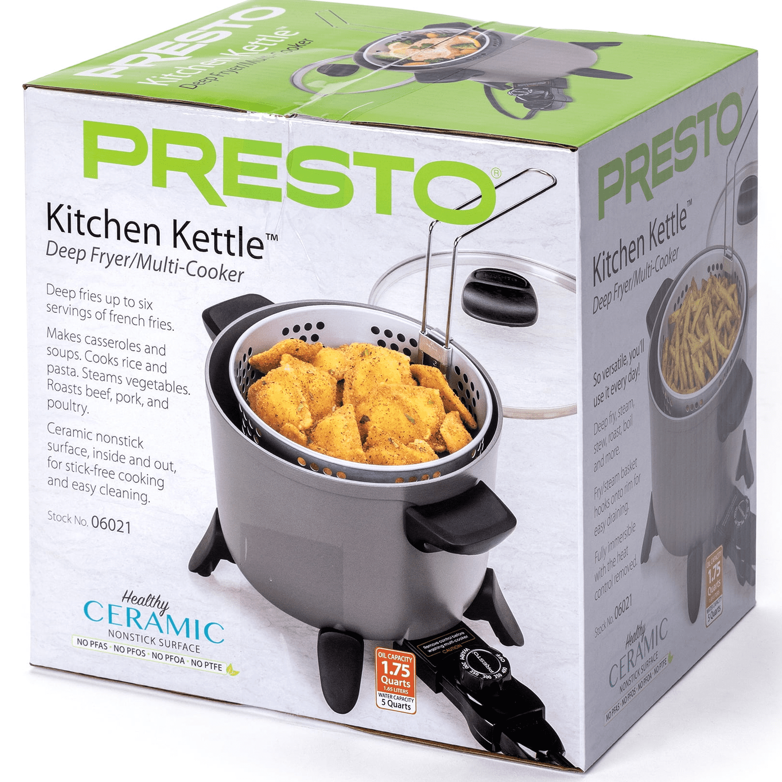 Presto Big Kettle Ceramic Deep Fryer/Multi-Cooker 06021 New Non Stick Surface