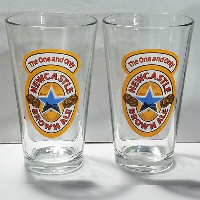 Lot of 2 Newcastle Brown Ale The One and Only Beer Glasses 16oz  5 7/8'' Tall