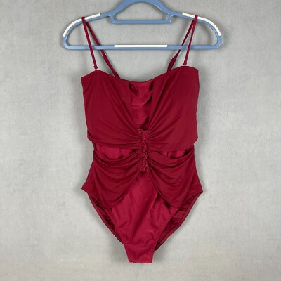 Venus Bathing Suit Womens Size 12 Red Ruched Sexy Fully Lined One Piece Swim