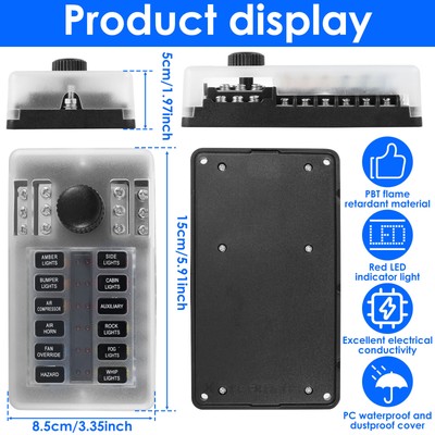 12 Way Fuse Box 32V Blade Fuse Block Waterproof Fuse Box Holder with LED qijFw