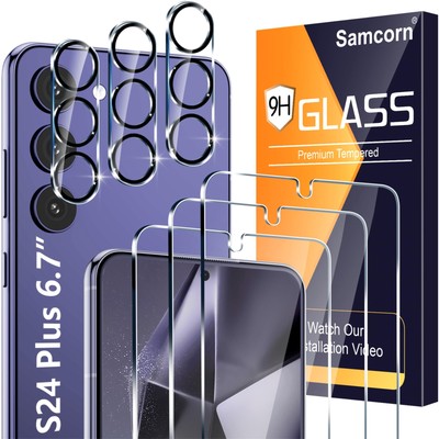 [3+3 Pack] Glass Screen Protector for Samsung Galaxy S24 Plus 5G, 9H Tempered...