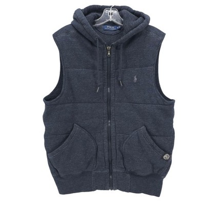 POLO RALPH LAUREN Hooded Vest Waffle Lined Sweat Knit Blue Gray Heather MEDIUM