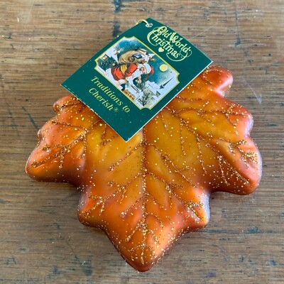 New Old World Christmas Thanksgiving Fall Orange Maple Leaf Glass Ornament