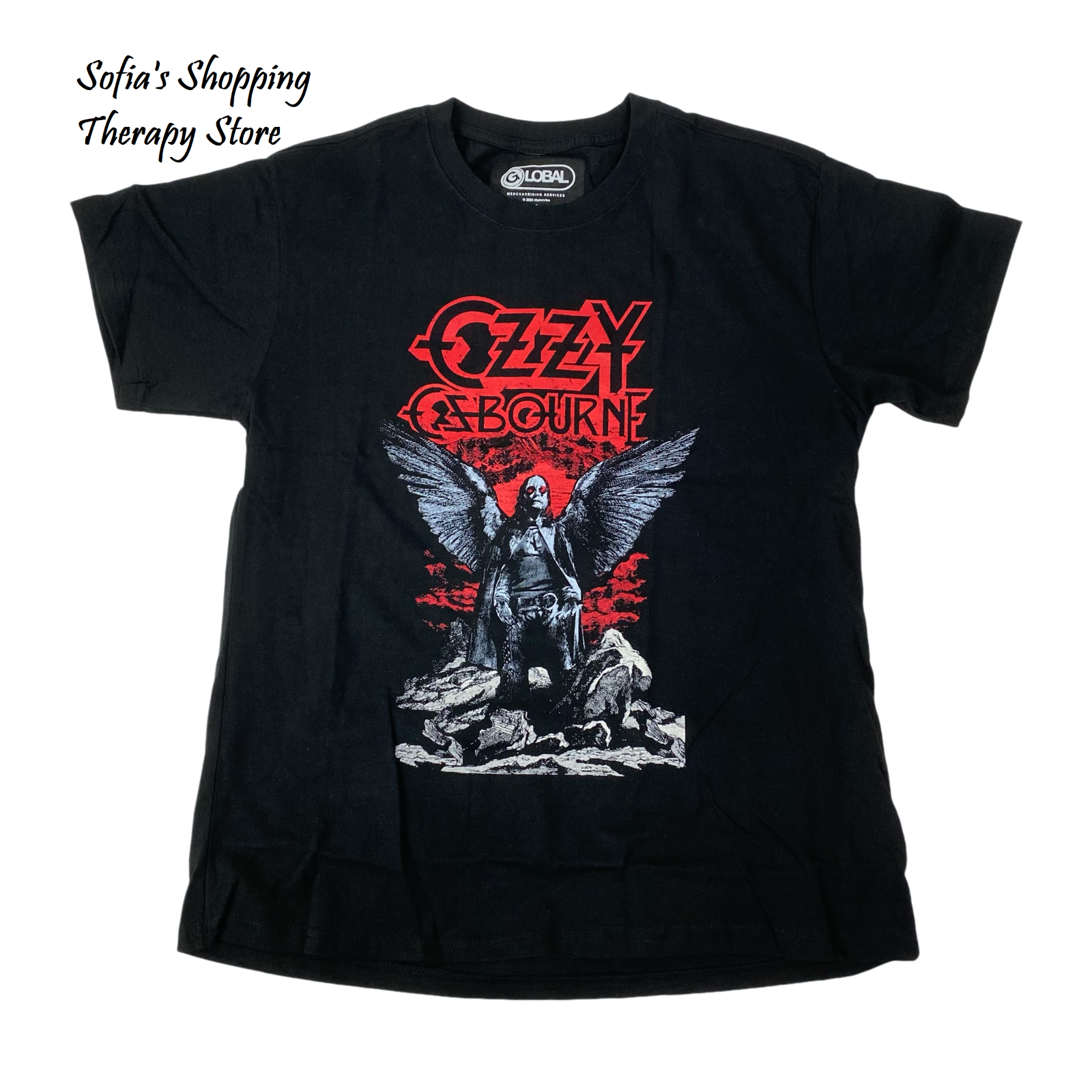 OZZY Osbourne Sz LARGE Black Sabbath Angel Wings Cotton