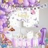 Xigejob Butterfly First Birthday Decorations Girl - Butterfly 1st Birthday Party Supplies, Include Balloon Arch, Backdrop, Balloon Box, Highchair Banner, Hat, Photo Banner