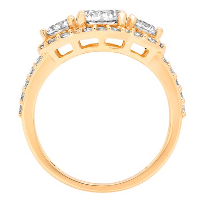 Pre-owned Pucci 1.9ct Halo Three Stone Round Simulated Engagement Promise Ring 14k Yellow Gold In D