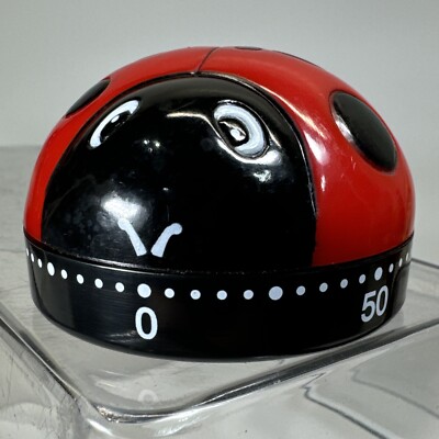 VTG 1990's Red Black Ladybug 60 Minute Kitchen Timer Cute Wind Up Decor Working