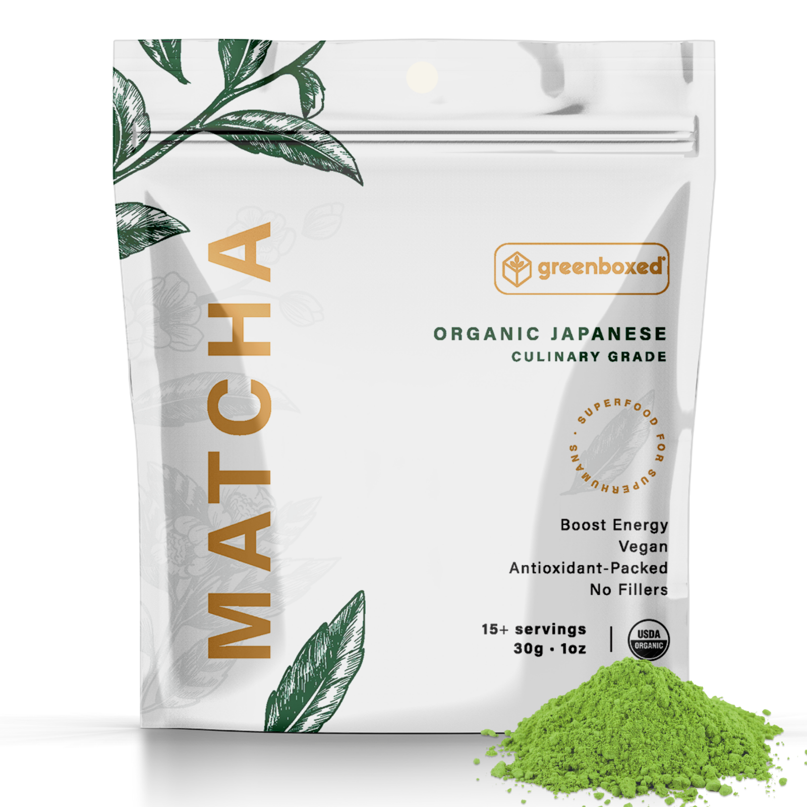 100% Organic Matcha Green Tea Powder (Antioxidants, Boost Metabolism, Energy)