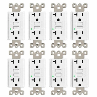 125V 20 Amp GFCI Outlets Ground Fault Circuit Interrupter ETL Certified White ×8