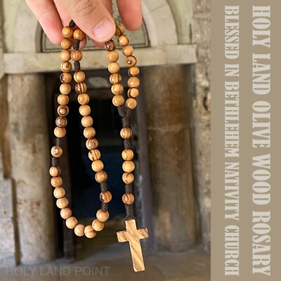hand knotted Rosary pink with intermediate beads made of real olive wood
