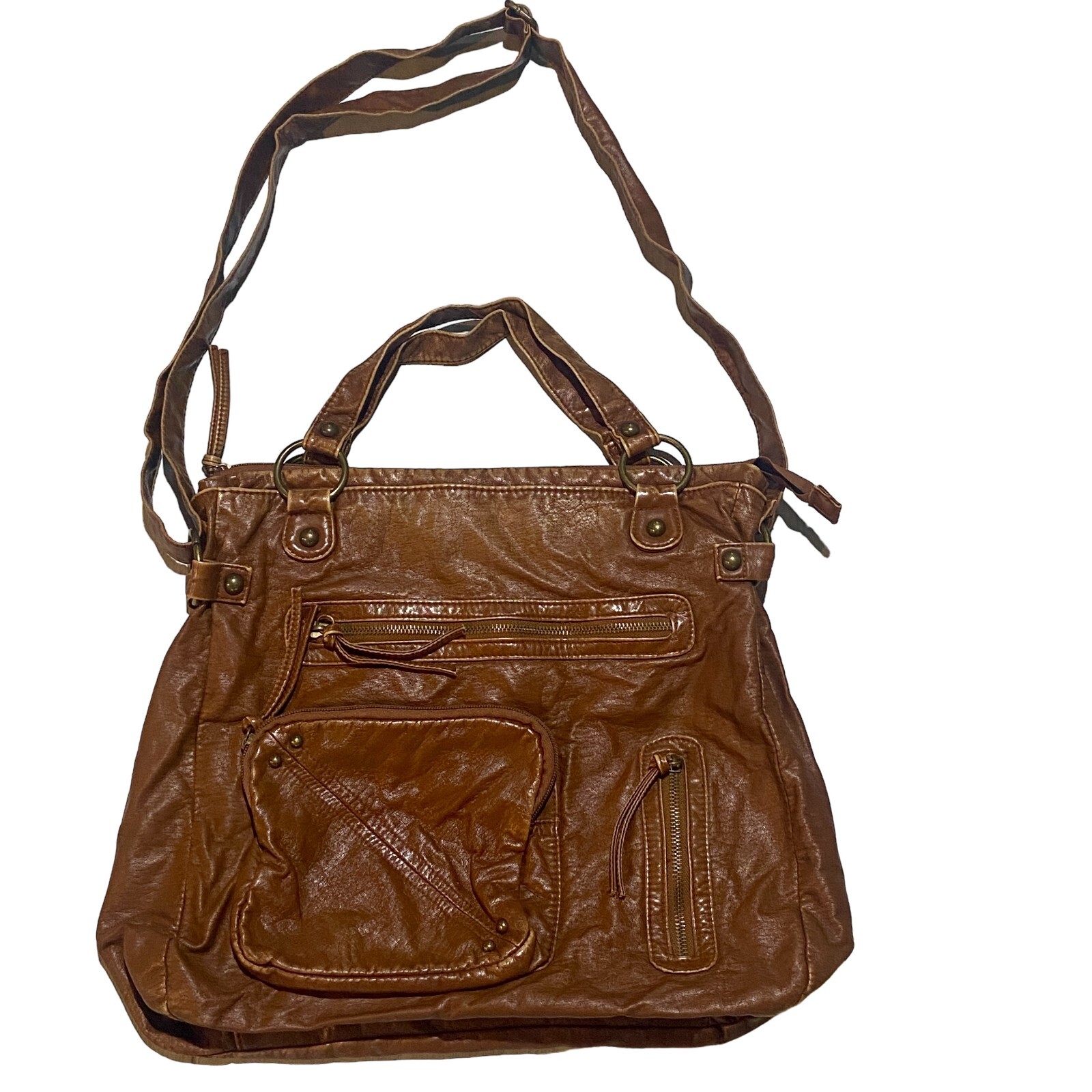 BROWN LEATHER LARGE BAG 527B レザーバッグ Lorena Leather Tote Bag - Tan