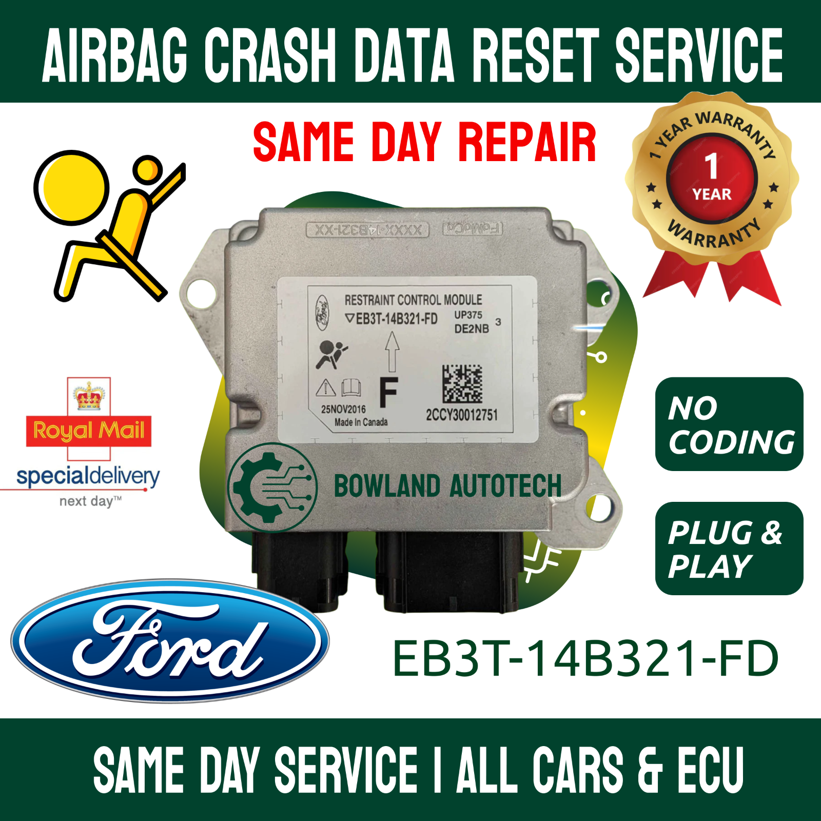 Ford Ranger EB3T-14B321-FD Airbag ECU Crash Data Reset Service