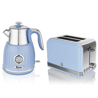 SWAN Duck Egg Blue Kitchen Kettle Toaster Set Retro Modern Temperature Dial