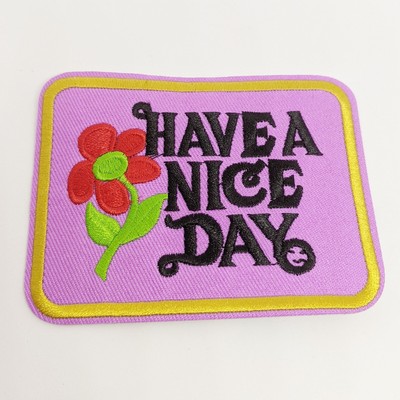 Have A Nice Day Embroidered Iron On Patch Retro Hippie Purple Red Flower New
