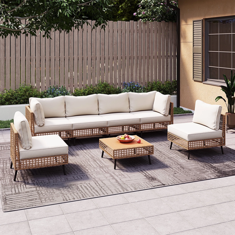 LAUSAINT HOME 7-Piece Wicker Patio Furniture Set Sectional Sof...