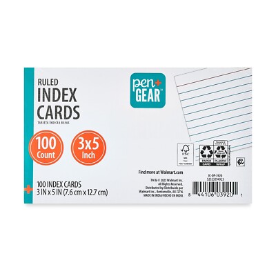 Pen+Gear Ruled Index Cards, 3'' X 5'', White, 100 Count