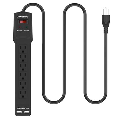 6outlet Surge Protector Power Strip With 2 Usb Ports Etl 900 Joules 5foot Extens