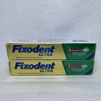 Fixodent Ultra Max Hold Dental Adhesive - 1.8oz Each + Scope 2 Pack