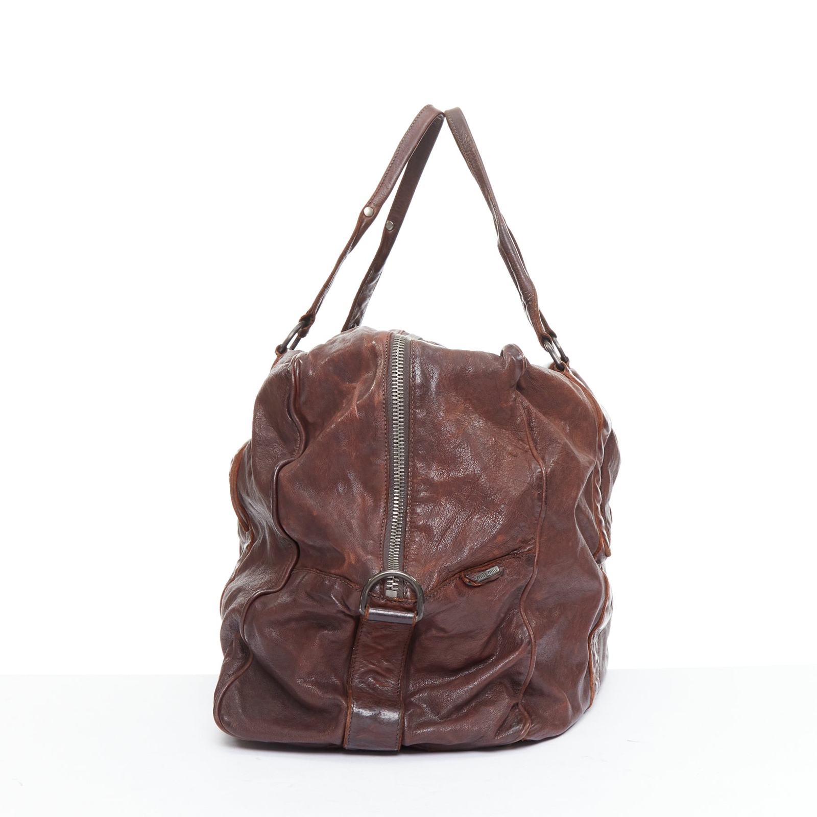 MIU MIU Vintage brown tumbled crinkled leather large travel MIU MIU Vintage brown tumbled crinkled leather large travel
