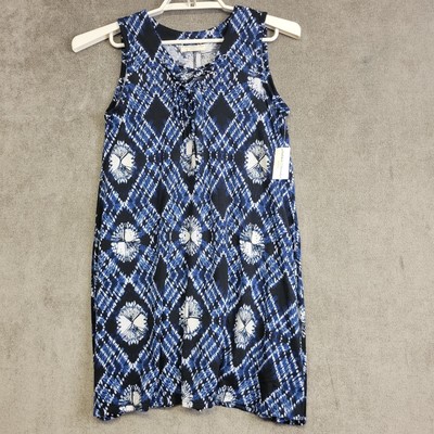 Bobbie Brooks A-line Tunic Dress Womens S Blue White Lace Up Neck Sleeveless New