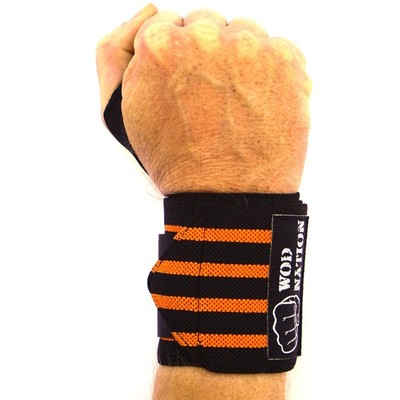 Professional Wrist Wraps & Straps for Gym & Weightlifting (12 inch) Black/Orange