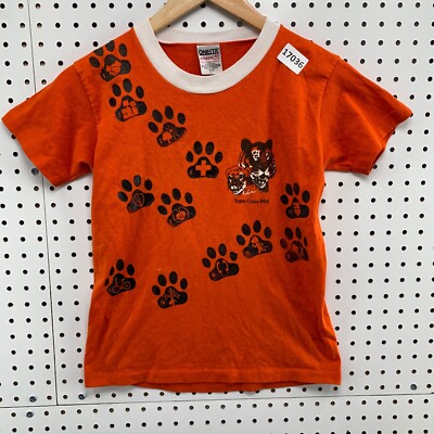 Vintage 90s BSA Tiger Cubs Paw Print Ringer SHIRT ORANGE MEDIUM 10/12 BOYS