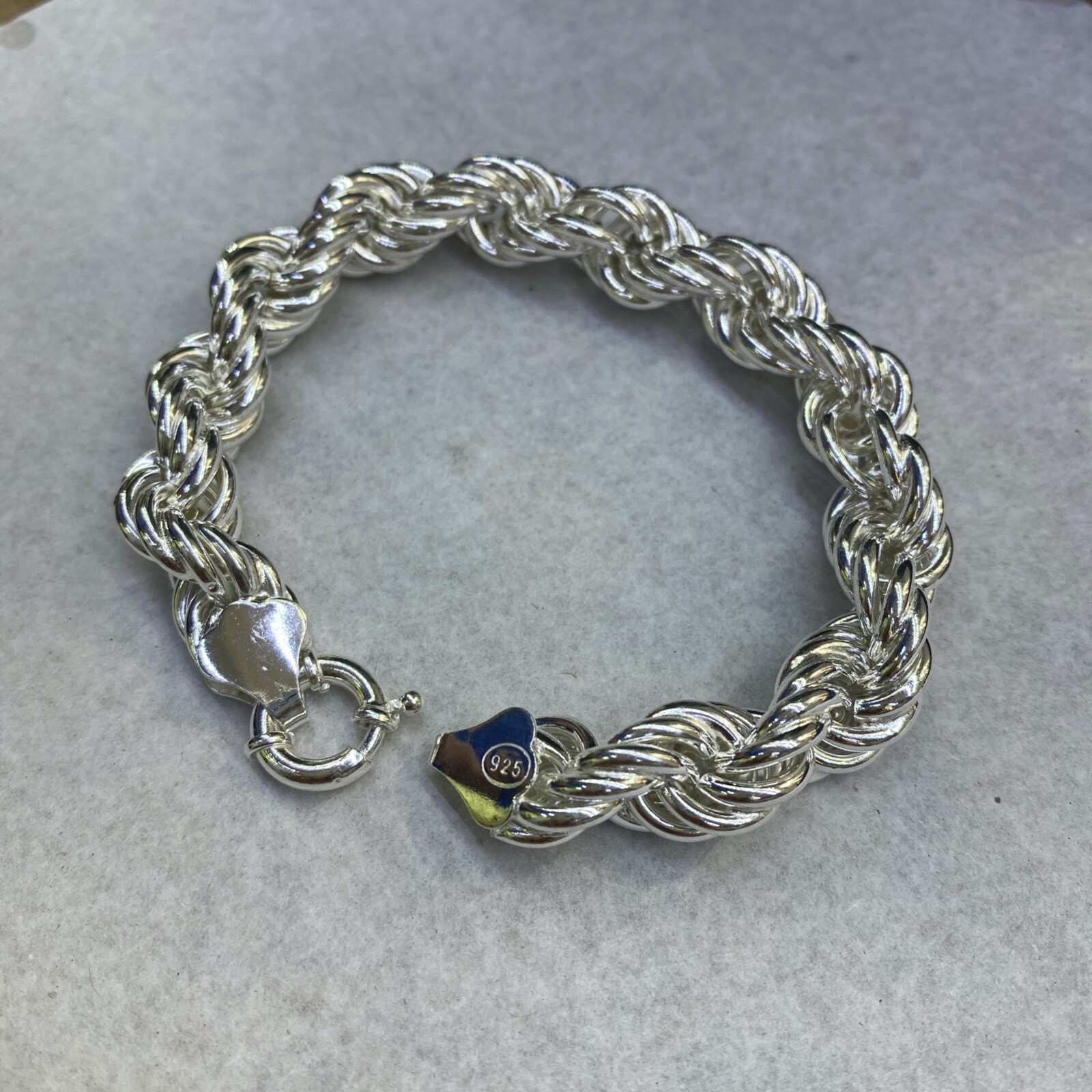 Pre-owned Handmade Mens Hollow Rope Chain Bracelet 10mm 32gr 8inch 925 Sterling Silver