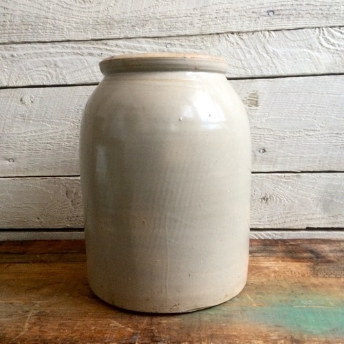 Stoneware beige crock - farmhouse decor - primitive - 1800s - rustic  - glazed -