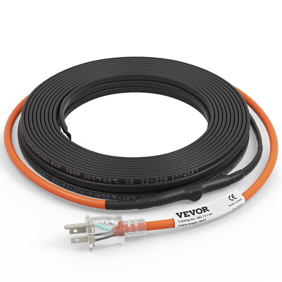 VEVOR Pipe Heat Cable Self-Regulating 5W/ft w/ Built-in Thermostat 60 Feet